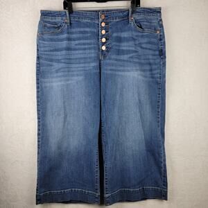 Bohemian 22W Wide Leg Crop Jeans High Rise Button Fly Medium Wash Casual Plus